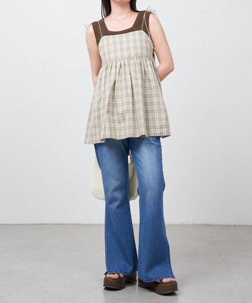 Kastane(カスタネ)の「【一部店舗限定】B チェックカットアウトリボンチュニック(チュニック・レディース・ブラック/アイボリー・FREE)」の12枚目の写真