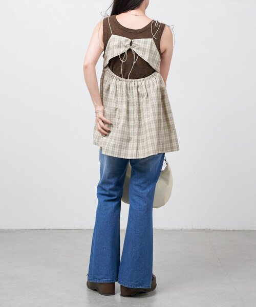Kastane(カスタネ)の「【一部店舗限定】B チェックカットアウトリボンチュニック(チュニック・レディース・ブラック/アイボリー・FREE)」の14枚目の写真