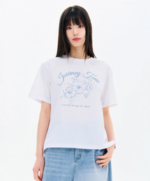 レディースクールフラワーグラフィック半袖Tシャツ-FCRG5872E01