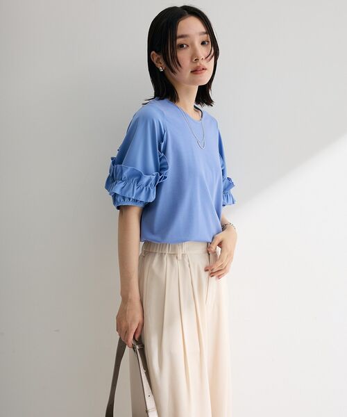 Green Parks(グリーンパークス)の「袖フリルプルオーバー(Tシャツ/カットソー・レディース・オフホワイト/ブルー/ブラック・FREE)」の9枚目の写真