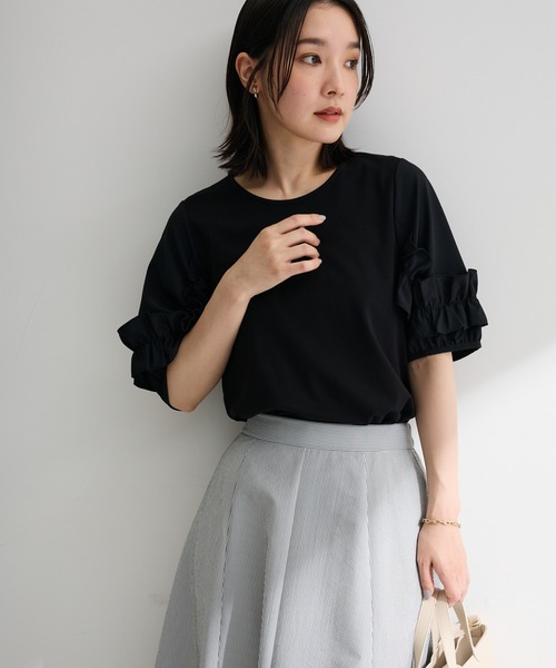 Green Parks(グリーンパークス)の「袖フリルプルオーバー(Tシャツ/カットソー・レディース・オフホワイト/ブルー/ブラック・FREE)」の3枚目の写真