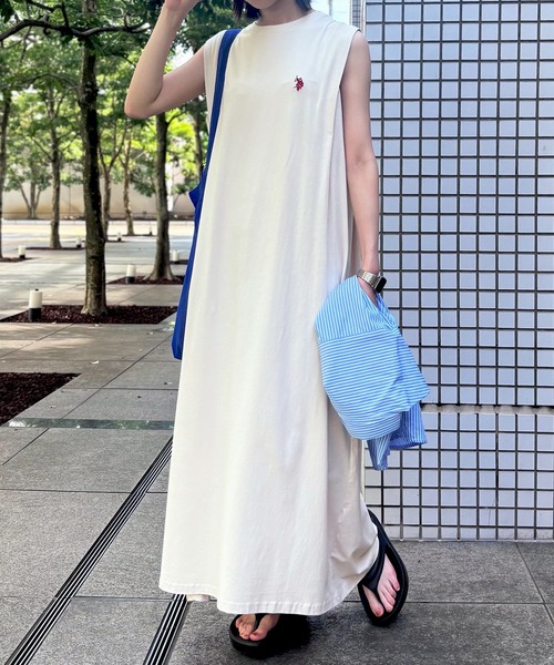 U.S. POLO ASSN.(ユーエスポロアッスン)の「【U.S. POLO ASSN./ユーエスポロアッスン】接触冷感&UVカット機能付 低身長/高身長サイズ有 ダブルホースマン刺繍 ノースリーブタックワンピース(ワンピース・レディース・スミクロ/ベージュ/ブラウン・L/LL/M)」の15枚目の写真