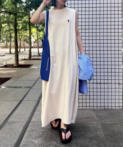 U.S. POLO ASSN.(ユーエスポロアッスン)の「【U.S. POLO ASSN./ユーエスポロアッスン】接触冷感&UVカット機能付 低身長/高身長サイズ有 ダブルホースマン刺繍 ノースリーブタックワンピース(ワンピース・レディース・スミクロ/ベージュ/ブラウン・L/LL/M)」の17枚目の写真
