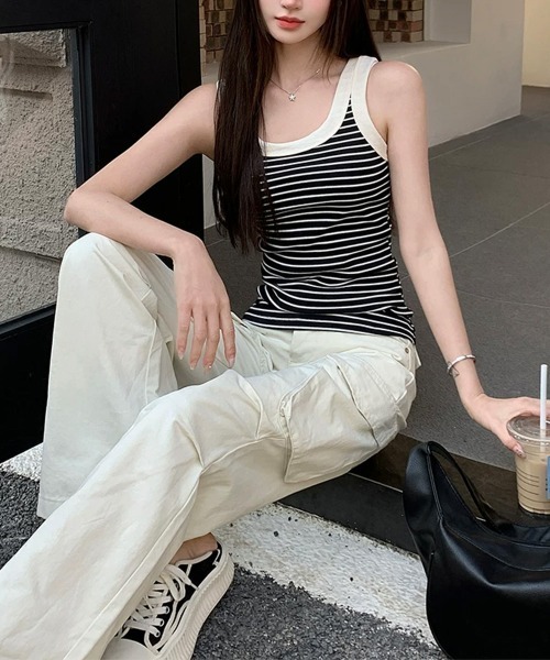 Miniministore(ミニミニストア)の「タンクトップ ボーダー レディース 夏(タンクトップ・レディース・アイボリー/ブラック・M/L)」の7枚目の写真