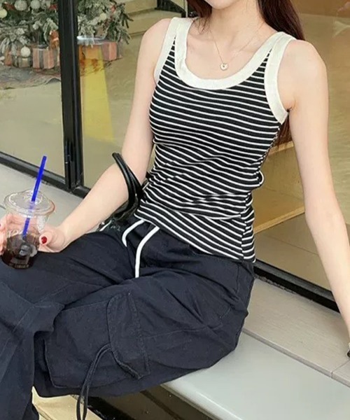 Miniministore(ミニミニストア)の「タンクトップ ボーダー レディース 夏(タンクトップ・レディース・アイボリー/ブラック・M/L)」の8枚目の写真