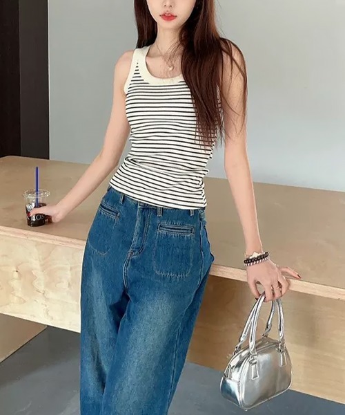 Miniministore(ミニミニストア)の「タンクトップ ボーダー レディース 夏(タンクトップ・レディース・アイボリー/ブラック・M/L)」の15枚目の写真