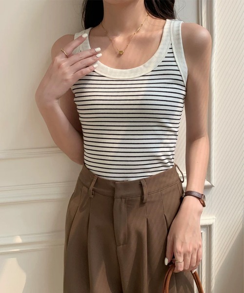Miniministore(ミニミニストア)の「タンクトップ ボーダー レディース 夏(タンクトップ・レディース・アイボリー/ブラック・M/L)」の16枚目の写真