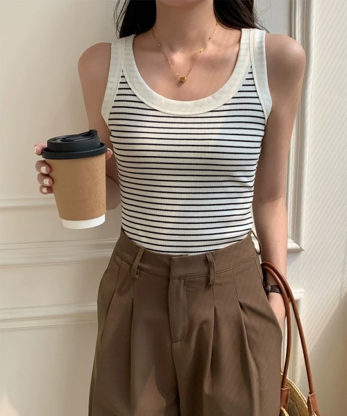 Miniministore(ミニミニストア)の「タンクトップ ボーダー レディース 夏(タンクトップ・レディース・アイボリー/ブラック・M/L)」の17枚目の写真