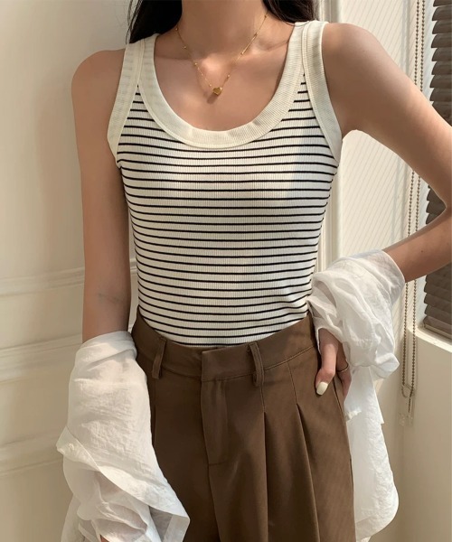 Miniministore(ミニミニストア)の「タンクトップ ボーダー レディース 夏(タンクトップ・レディース・アイボリー/ブラック・M/L)」の18枚目の写真