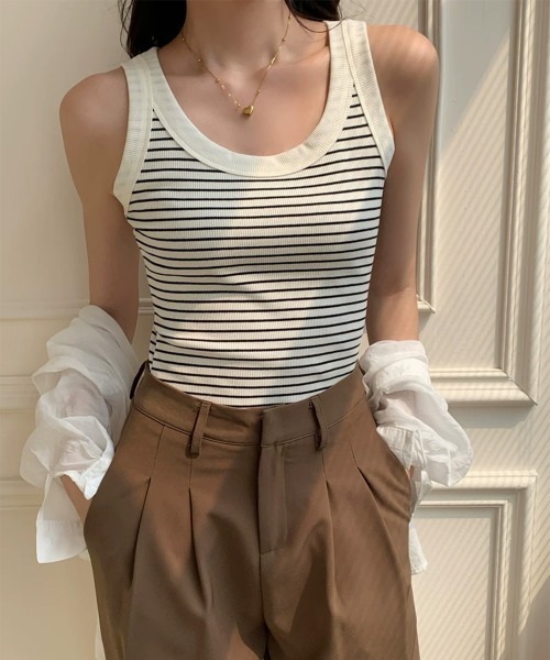 Miniministore(ミニミニストア)の「タンクトップ ボーダー レディース 夏(タンクトップ・レディース・アイボリー/ブラック・M/L)」の19枚目の写真