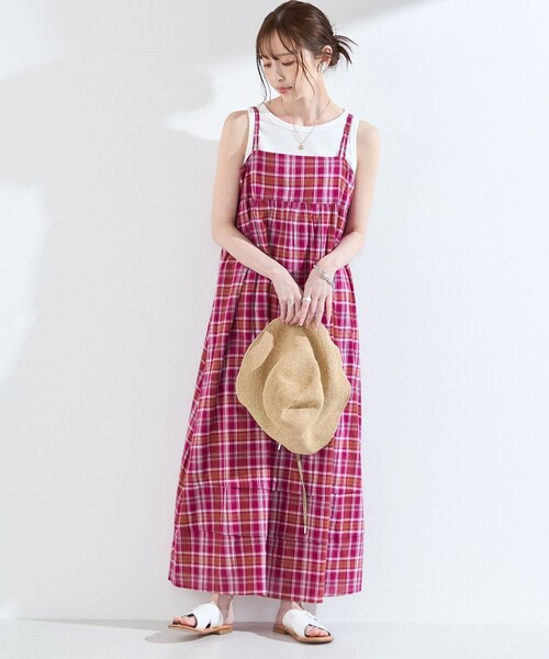 SHIPS Colors（シップス カラーズ）の「SHIPS Colors:〈手洗い可能〉マドラスチェック キャミ ワンピース◇（ワンピース・レディース・ピンク/ブラウン・ONE SIZE）」の12枚目の写真