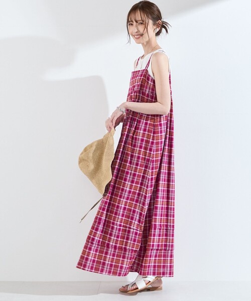 SHIPS Colors（シップス カラーズ）の「SHIPS Colors:〈手洗い可能〉マドラスチェック キャミ ワンピース◇（ワンピース・レディース・ピンク/ブラウン・ONE SIZE）」の13枚目の写真