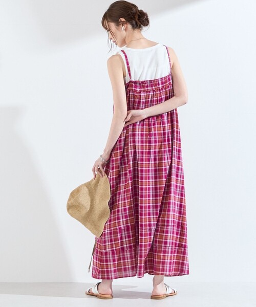 SHIPS Colors（シップス カラーズ）の「SHIPS Colors:〈手洗い可能〉マドラスチェック キャミ ワンピース◇（ワンピース・レディース・ピンク/ブラウン・ONE SIZE）」の14枚目の写真