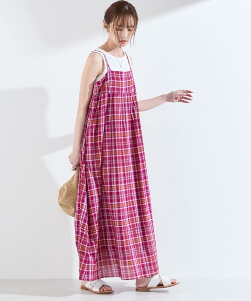SHIPS Colors（シップス カラーズ）の「SHIPS Colors:〈手洗い可能〉マドラスチェック キャミ ワンピース◇（ワンピース・レディース・ピンク/ブラウン・ONE SIZE）」の15枚目の写真