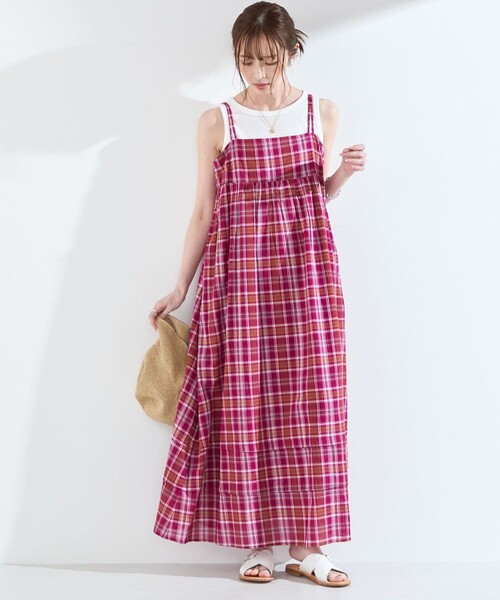 SHIPS Colors（シップス カラーズ）の「SHIPS Colors:〈手洗い可能〉マドラスチェック キャミ ワンピース◇（ワンピース・レディース・ピンク/ブラウン・ONE SIZE）」の16枚目の写真