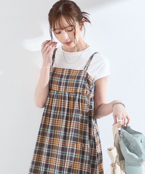 SHIPS Colors（シップス カラーズ）の「SHIPS Colors:〈手洗い可能〉マドラスチェック キャミ ワンピース◇（ワンピース・レディース・ピンク/ブラウン・ONE SIZE）」の21枚目の写真