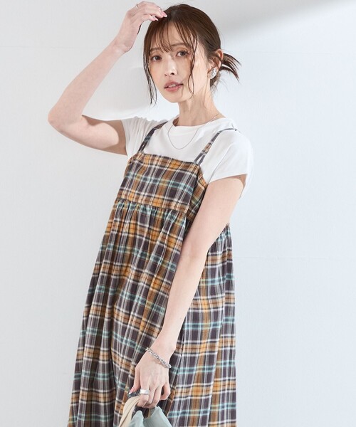 SHIPS Colors（シップス カラーズ）の「SHIPS Colors:〈手洗い可能〉マドラスチェック キャミ ワンピース◇（ワンピース・レディース・ピンク/ブラウン・ONE SIZE）」の22枚目の写真