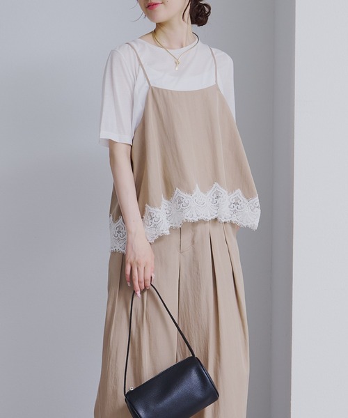 PUAL CE CIN（ピュアルセシン）の「【2点セット】レースヘムキャミソール+スラックスパンツセット（その他パンツ・レディース・ベージュ/グレー/ブラック・FREE）」の3枚目の写真