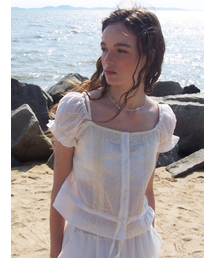 Double Lace Square Blouse, White