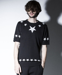 NO ID. | mn1144-CﾆｯﾄﾍﾟﾝﾀｸﾞﾗﾑJQ半袖ﾌﾟﾙｵｰﾊﾞｰ(ニット/セーター)