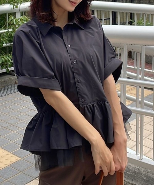 Human 2nd Occasion(ヒューマンセカンドオケージョン)の「チュール切替ペプラム半袖ブラウス(シャツ/ブラウス・レディース・チャコールグレー/オフホワイト・FREE)」の10枚目の写真