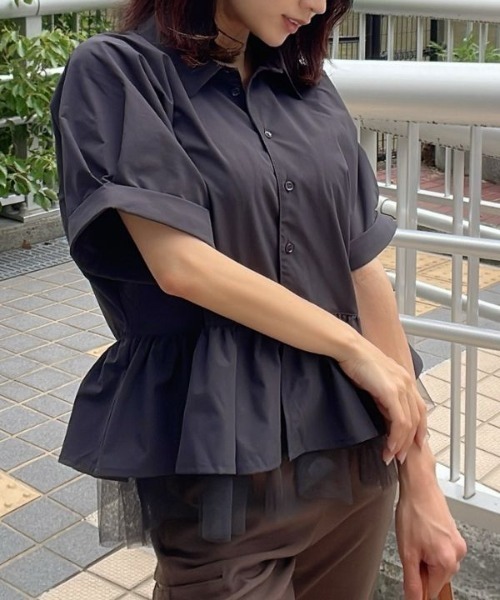 Human 2nd Occasion(ヒューマンセカンドオケージョン)の「チュール切替ペプラム半袖ブラウス(シャツ/ブラウス・レディース・チャコールグレー/オフホワイト・FREE)」の11枚目の写真
