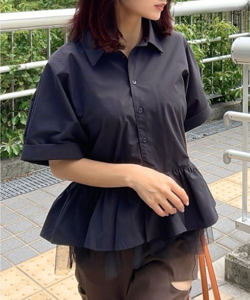 Human 2nd Occasion(ヒューマンセカンドオケージョン)の「チュール切替ペプラム半袖ブラウス(シャツ/ブラウス・レディース・チャコールグレー/オフホワイト・FREE)」の15枚目の写真