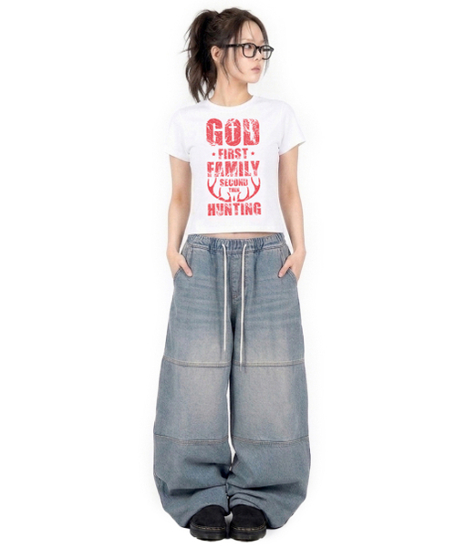 REBRENNER(リブレンナー)の「DTFファーストファミリークールコットンウィメンズクロップ半袖Tシャツブラック(Tシャツ/カットソー・レディース・ブラック・LARGE/MEDIUM/SMALL)」の7枚目の写真
