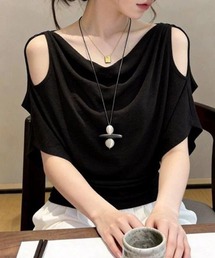 ドレープネック オフショルダー 半袖Tシャツ