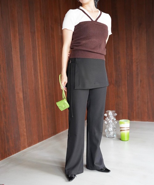 SANSeLF(サンセルフ)の「【SANSeLF】ラップレイヤードワイドパンツ saw26s096(その他パンツ・レディース・ブラック/ベージュ/カーキ・FREE)」の2枚目の写真