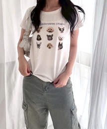 カジュアルアニマルショート丈半袖Tシャツ