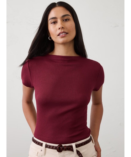 BANANA REPUBLIC FACTORY STORE(バナナリパブリック ファクトリーストア)の「BANANA REPUBLIC FACTORY STORE Soft Luxe リブTシャツ(Tシャツ/カットソー・レディース・ブラック/ワイン/ホワイト・XS/S/M/L)」の3枚目の写真