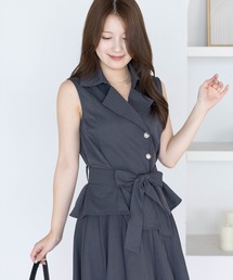 CLEAR BASIC | ウエストベルト付きジレ（セット可）［骨格ストレート／きれいめ／大人カジュアル／上品／モード］(シャツ/ブラウス)