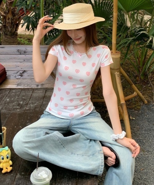 Vipoa(ヴィポア)の「heart print t-shirt(Tシャツ/カットソー・レディース・ホワイト・FREE)」の5枚目の写真