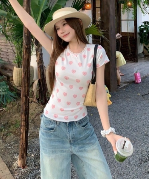 Vipoa(ヴィポア)の「heart print t-shirt(Tシャツ/カットソー・レディース・ホワイト・FREE)」の6枚目の写真