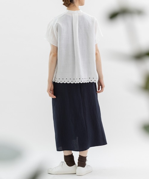 nop de nod(ノップドゥノッド)の「ラミー刺繍フレンチスリーブシャツ(シャツ/ブラウス・レディース・オフホワイト/ブラック・3)」の5枚目の写真