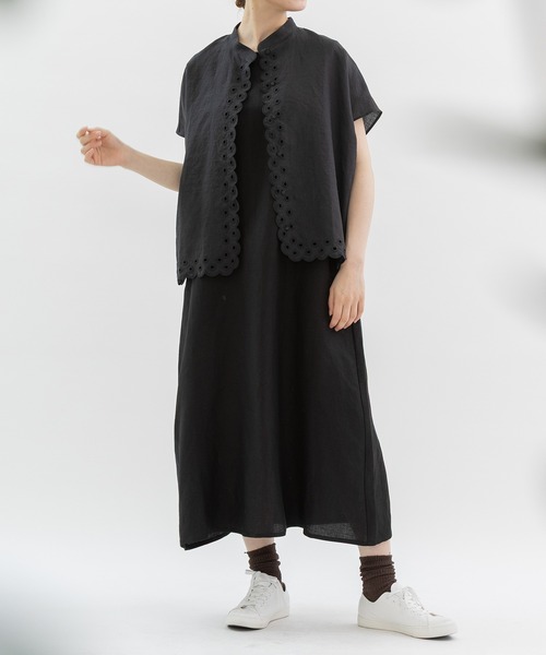 nop de nod(ノップドゥノッド)の「ラミー刺繍フレンチスリーブシャツ(シャツ/ブラウス・レディース・オフホワイト/ブラック・3)」の10枚目の写真