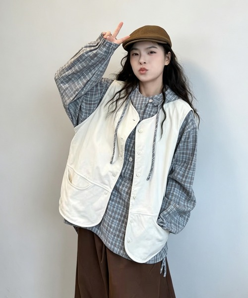 GEMEDA(ジェメダ)の「チェック柄 フード付き ドロストプルオーバー(シャツ/ブラウス・レディース・グレー・M)」の8枚目の写真