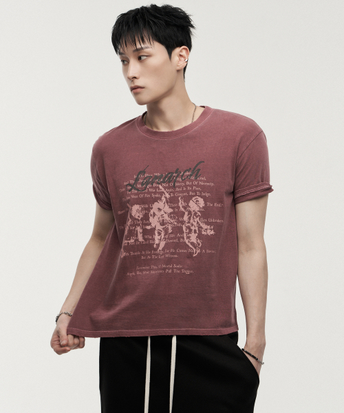 LANARCHIVE（ランアーカイブ）の「[0131] ピグメントエンジェル 半袖Tシャツ - バーガンディ（Tシャツ/カットソー・レディース・バーガンディー・FREE）」の3枚目の写真