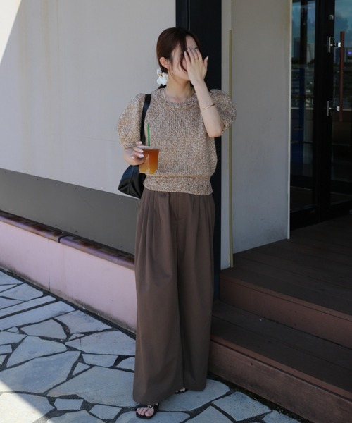 raffime(ラフィミー)の「【Raffime】パプスリーブローゲージ半袖ニット(ニット/セーター・レディース・ベージュ系その他/チャコールグレー/ブルー・フリー)」の4枚目の写真