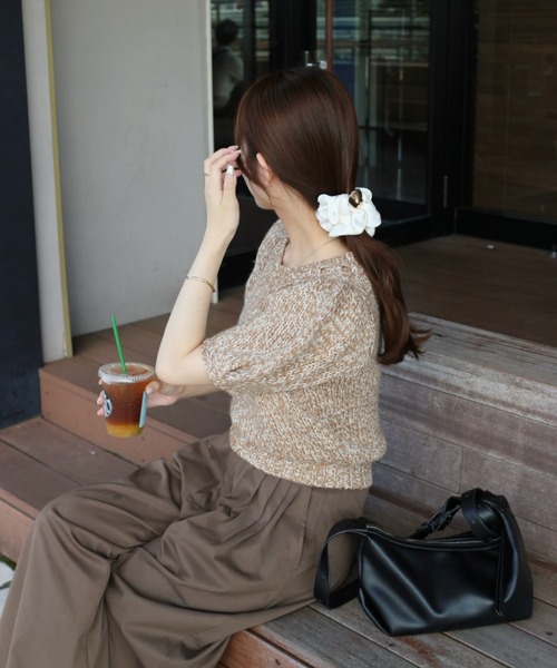 raffime(ラフィミー)の「【Raffime】パプスリーブローゲージ半袖ニット(ニット/セーター・レディース・ベージュ系その他/チャコールグレー/ブルー・フリー)」の5枚目の写真
