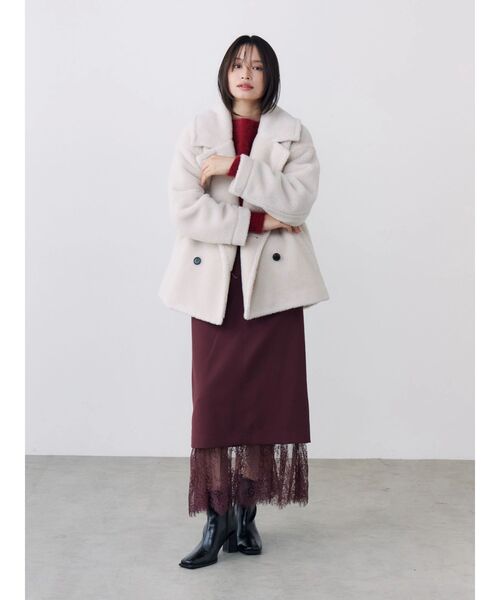 TONAL（トーナル）の「【ECOPEL】ボアダブルショートコート（その他アウター・レディース・ブラウン/オフホワイト/キャメル・SMALL/MEDIUM）」の16枚目の写真