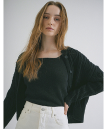 [Cotton 100%] Twisted Cardigan & Sleeveless Knit SetUp (Black)