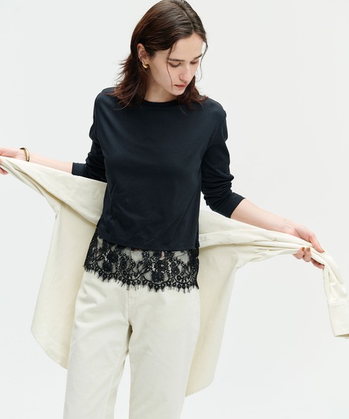 N.O.R.C（ノーク）の「【マルチファンクション】レースヘムトップス（Tシャツ/カットソー・レディース・ブラック/オフホワイト・フリー）」の2枚目の写真