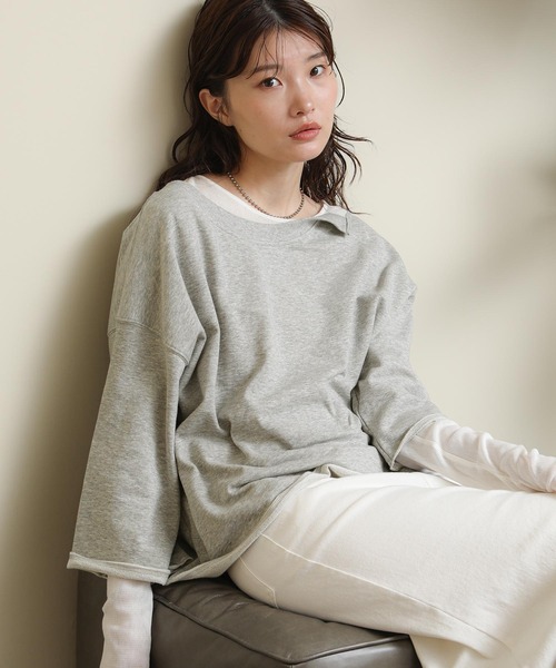 The rejoice(ザ リジョイス)の「ミニ裏毛2WAYスリットプルオーバー(Tシャツ/カットソー・レディース・グレー/ブラック・FREE)」の14枚目の写真