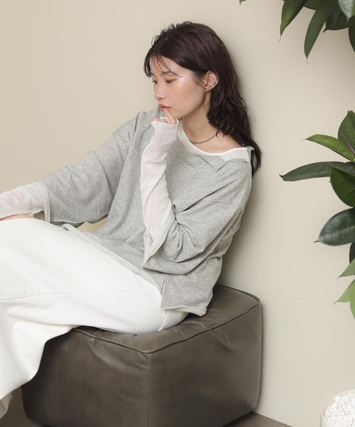 The rejoice(ザ リジョイス)の「ミニ裏毛2WAYスリットプルオーバー(Tシャツ/カットソー・レディース・グレー/ブラック・FREE)」の15枚目の写真