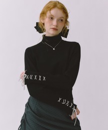 lace up ribbon turtle knit / 袖口レースアップタートルニット