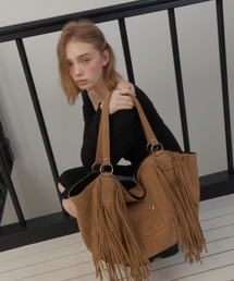 FRINGE BOHO SHOULDER BAG_SUEDE CAMEL