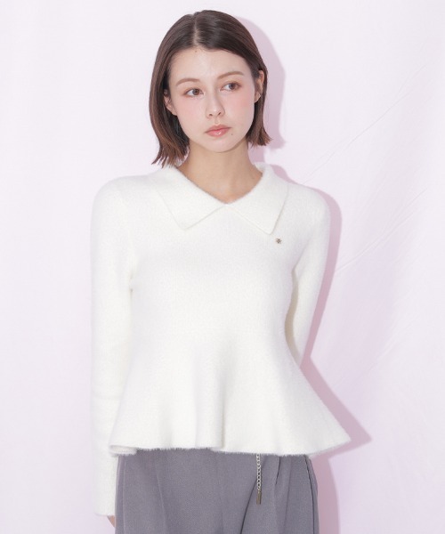 JILL by JILL STUART(ジルバイジルスチュアート)の「襟付きフェザーペプラムニット(ニット/セーター・レディース・ブラック/ホワイト/ピンク・FREE)」の2枚目の写真