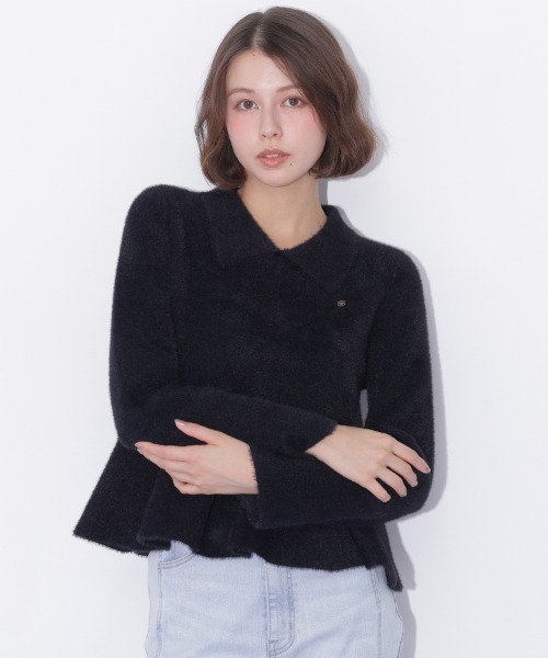 JILL by JILL STUART(ジルバイジルスチュアート)の「襟付きフェザーペプラムニット(ニット/セーター・レディース・ブラック/ホワイト/ピンク・FREE)」の3枚目の写真